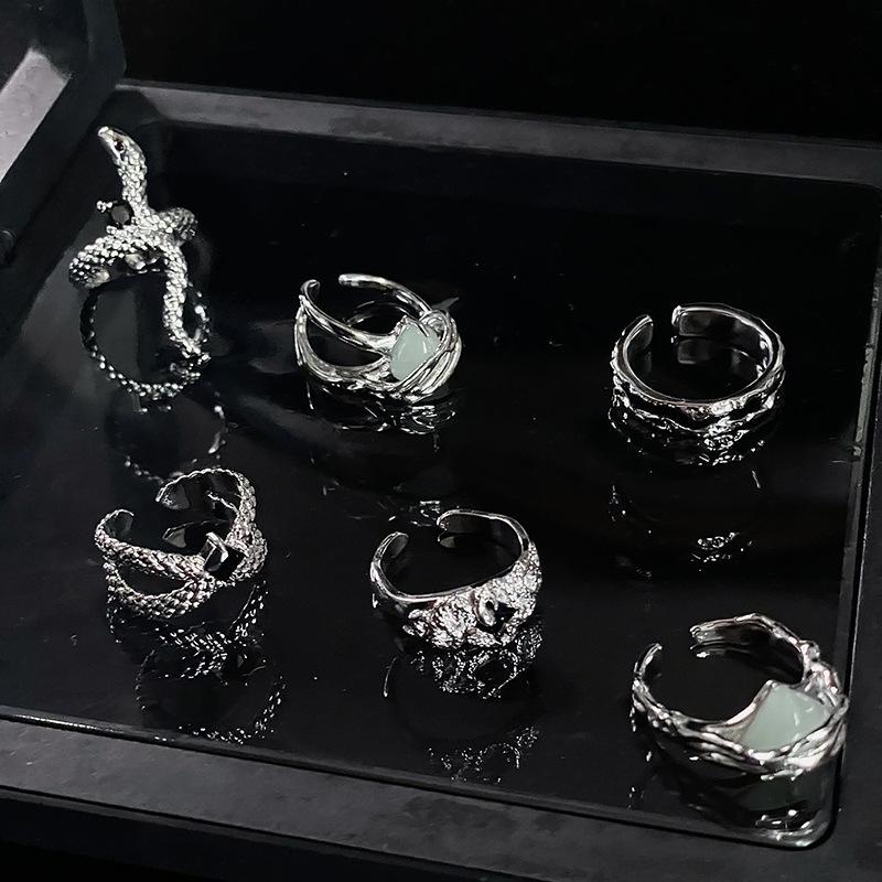 Темная змея личность винтажный французский неровные складки продвинутый смысл холодный ветер открывающее кольцо женское