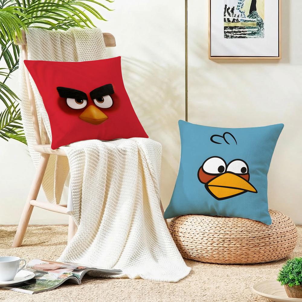Fun AAngry BirdsS Cushion Cover Breathable and skinfriendly linen pillowcase square removable and washable cushion