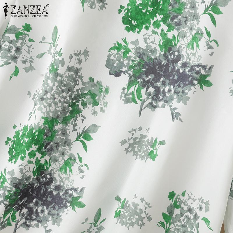 ZANZEA Women Casual Round Neck Summer 3/4 Sleeve Loose Print Blouse