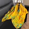 Color block silk scarf Korean version printing color matching scarf twill silk large square scarf 91x91cm shawl sunscreen travel headscarf