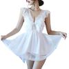 Babydoll Sexy Lingerie Nightwear Adults Dress Underwear with Cute Ribbon [AQURAD] Women's (White)