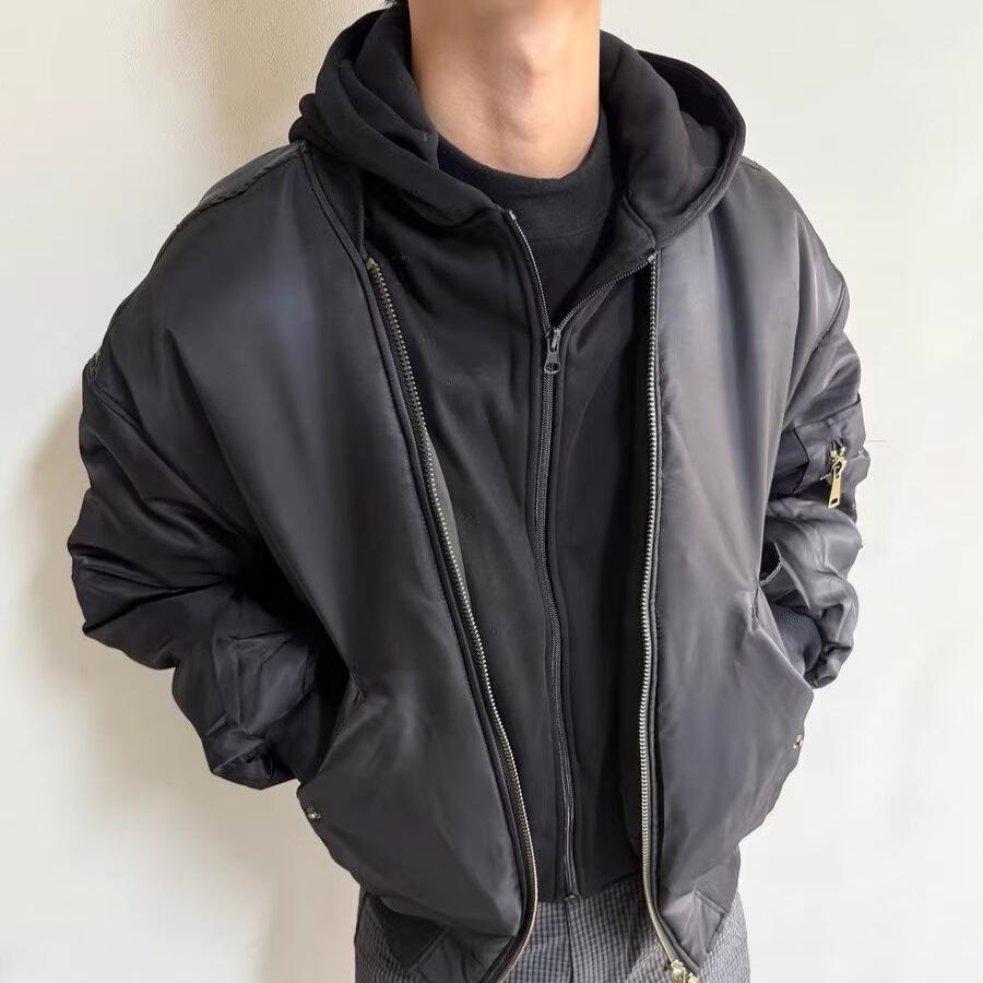Unisex Korean Style Hooded Pilot Jacket - Faux Two-Piece Baseball Design for Autumn/Winter