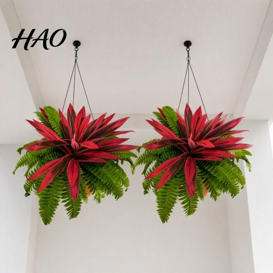 Indoor Tropical Leaves for Living Room UV-Resistant Artificial Fern And Red Dracaena Decorative Plants, Lifelike Faux Full Lush Realistic Plants Home