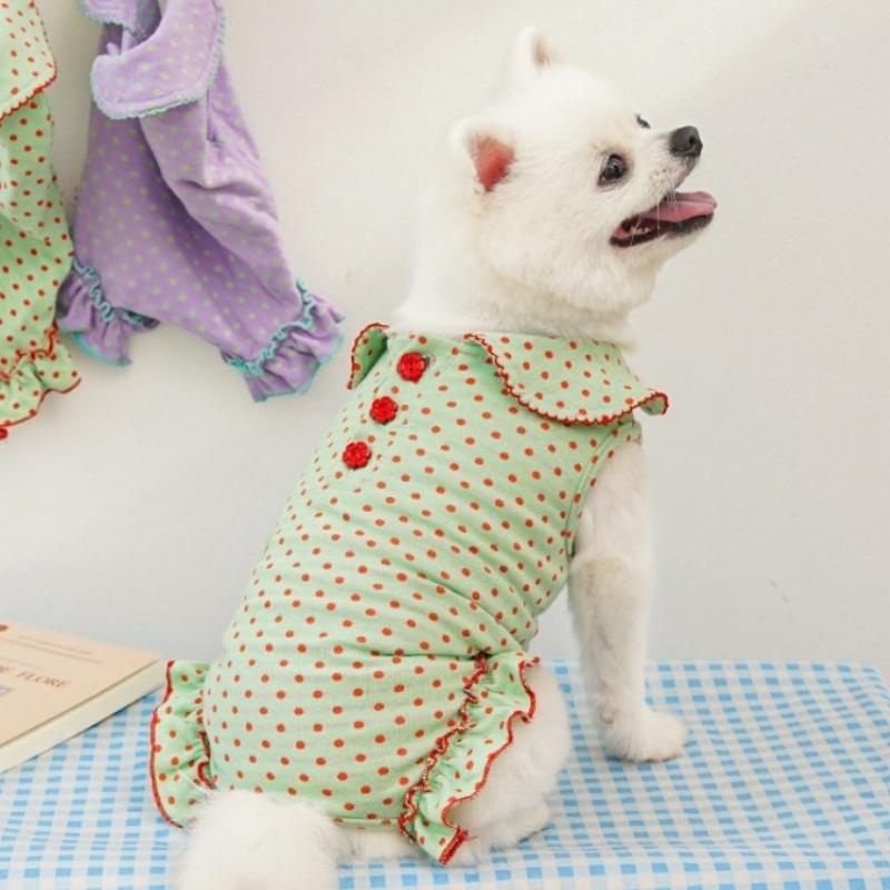 Cute Dot Rint Dog Jumpsuits Dog Clothes Sweet Pet Overalls Fashion Puppy Pajamas Soft Cat Romper Pet Jumpsuit Poodle Dog Apparel