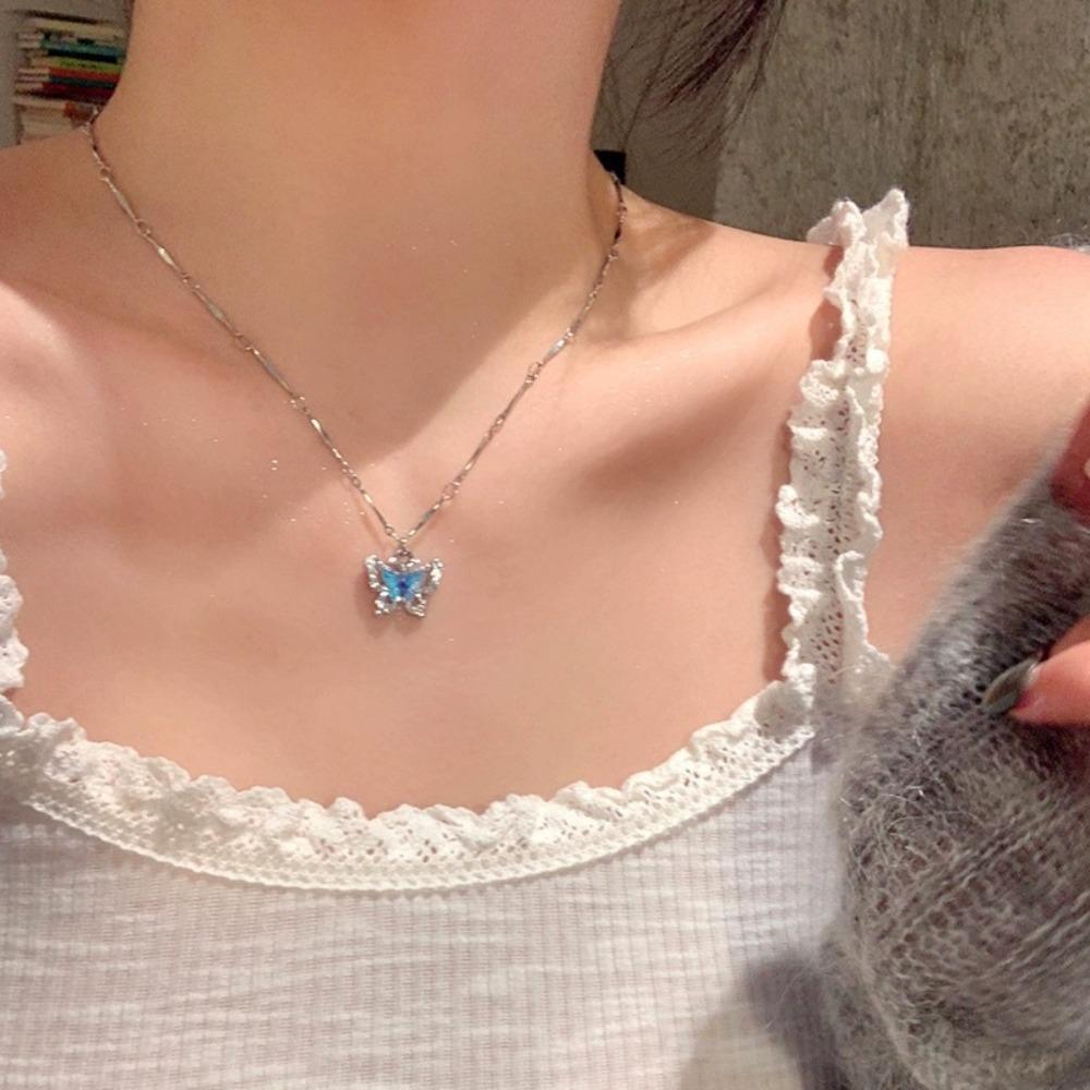 Simple Shiny Butterfly Necklace for Women Girls Clavicle Chain Trendy Choker