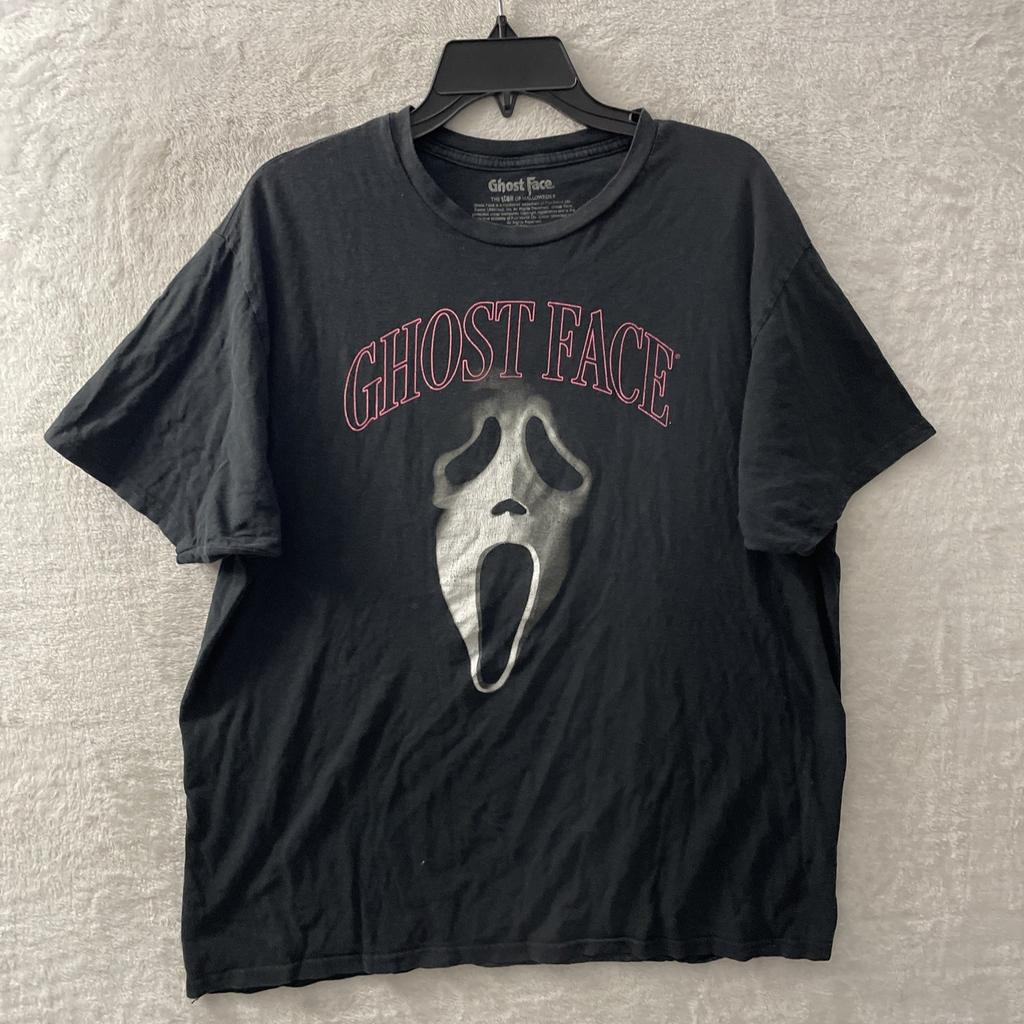 Ghost Face Mens T Shirt Black Horror Graphic XL Cotton Crew Neck Short Sleeve