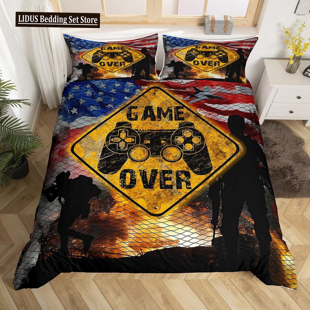 American Soldier Duvet Cover Set Twin For Boys Teens, American Flag Comforter Cover Set,Airplane Quilt Bedding Sets Queen Size