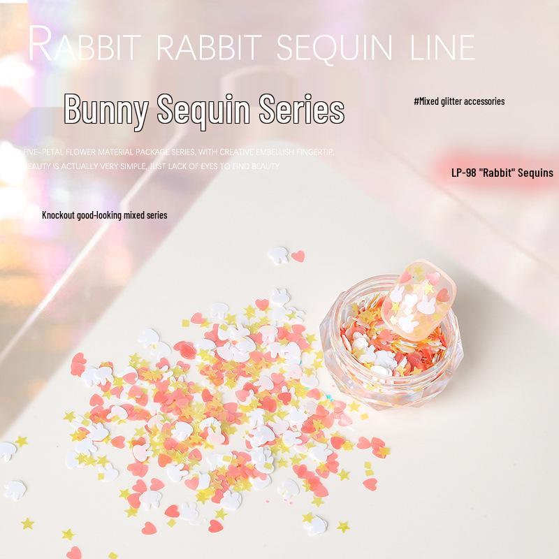 Nail Art Mixed Glitter Sequins: Rabbit, Heart, Starburst & Fairy Designs