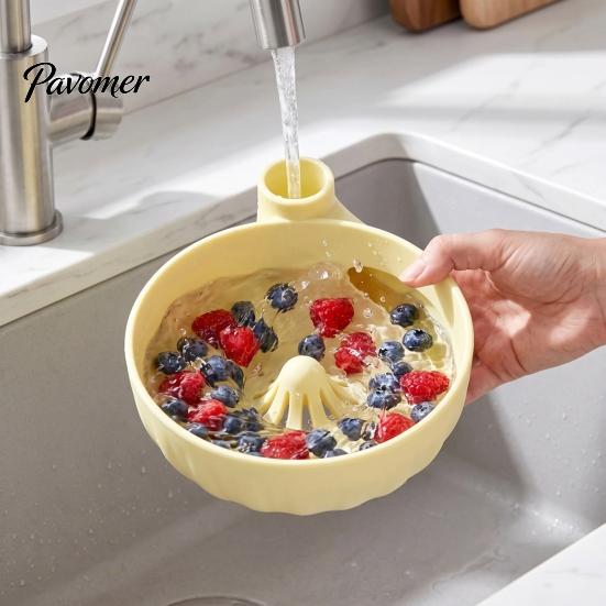 Kitchen Gadget for Berries Self-Spinning Berry Swirl Bowl, Food-Grade Silicone Vortex Fruit Colander with Built-in Drain Soft Drainer Cleaning Grapes