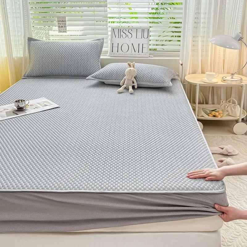 Летний холодильник-холодильник из латекса, комплект простыней, мягкий коврик для кондиционирования воздуха, юбка-кровать, моющийся однотонный противоскользящий защитный чехол для матраса