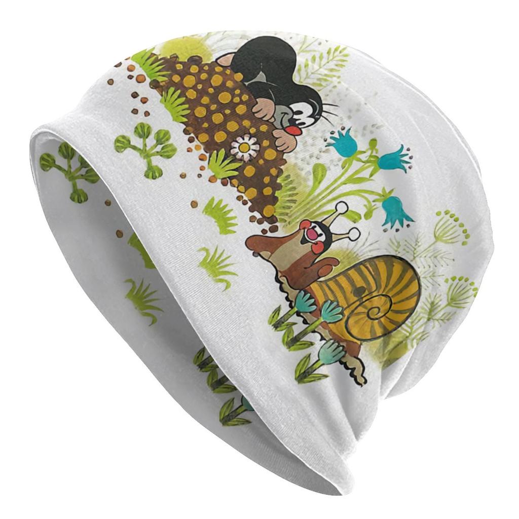 Шапка с напуском Happy Mole с цветком, унисекс, зимние шапочки Skullies, шапка для взрослых, мультяшная шапка Krtek Little Maulwurf, вязаная шапка