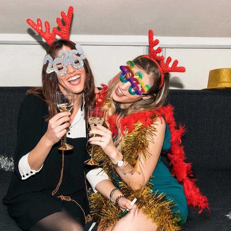 2026 Номер Очки С Новым Годом Очки Бриллиантовые Блестки Солнцезащитные Очки Косплей Реквизит Украшение для Рождественской Вечеринки Смешные Очки