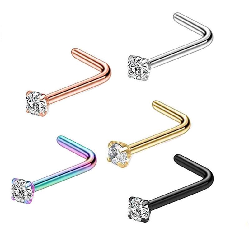Stainless Steel Nose & Ear Stud Set: Mini Zircon, Straight & Curved Bars