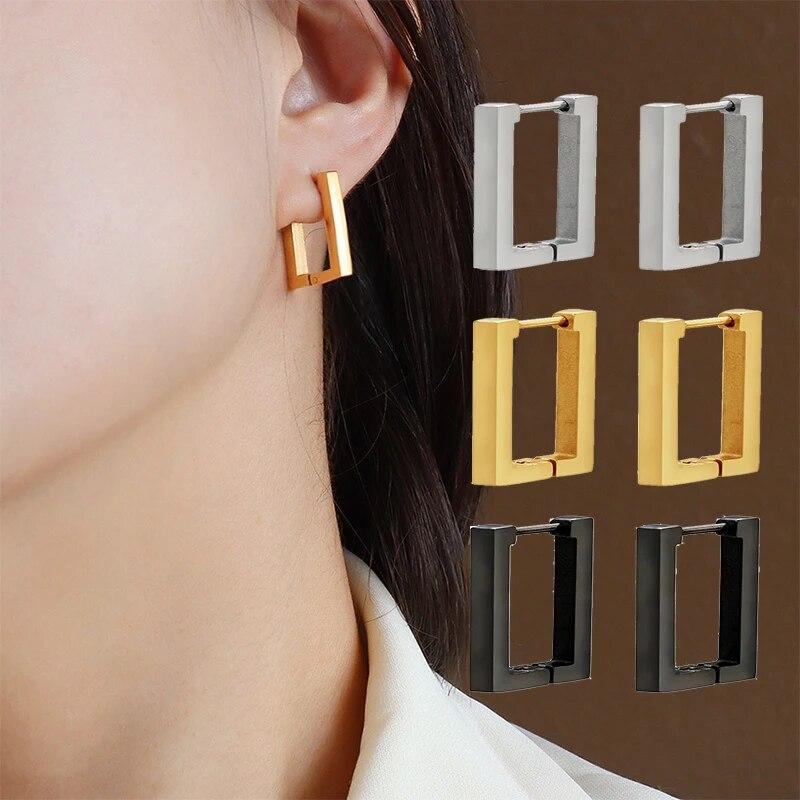 Модные геометрические серьги-кольца из нержавеющей стали с квадратными треугольниками, мужские и женские серьги-кольца из нержавеющей стали в стиле панк, хип-хоп, ювелирные изделия для пирсинга, подарки