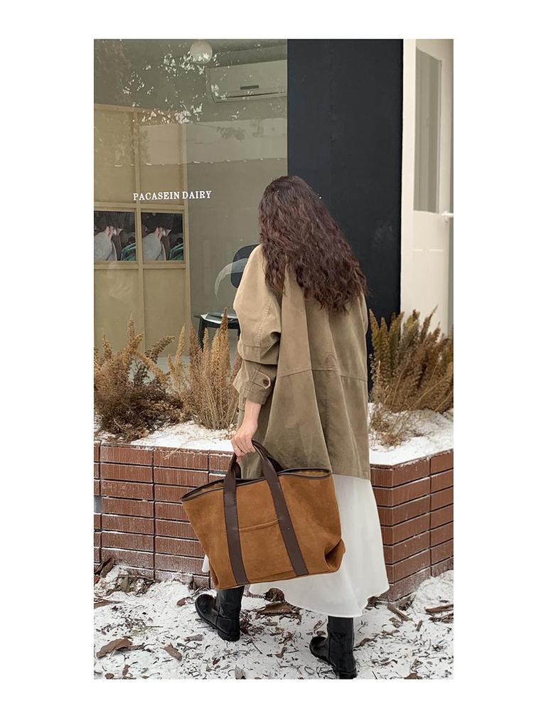 Женская сумка в корейском стиле, ретро из замши - Большая вместительная модная сумка-тоут (2024) от Rourouchen