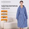 Женский толстый банный халат с капюшоном в конфетную полоску, большого размера, коралловый флис