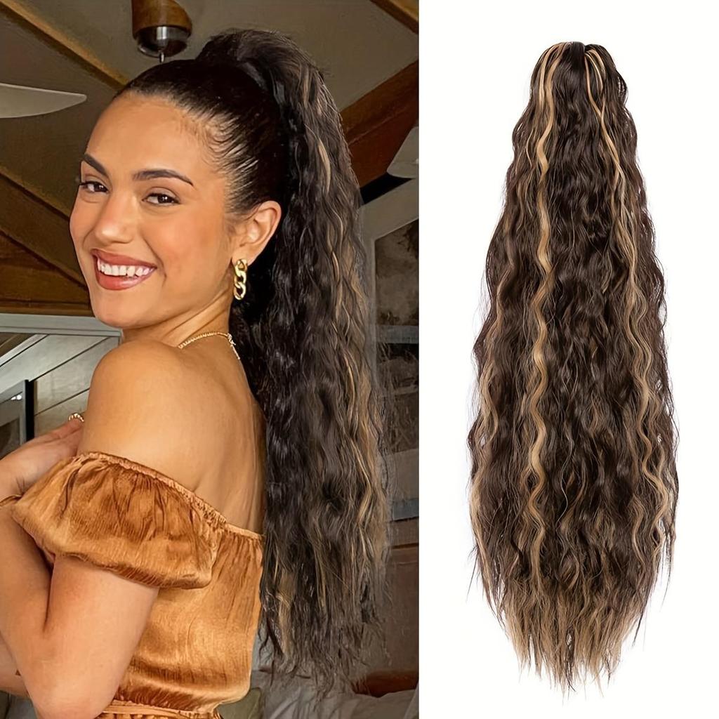 Регулируемые накладные волосы с завязками на завязках - длинные вьющиеся синтетические накладные волосы для женщин - ежедневное использование - подходит для всех типов волос