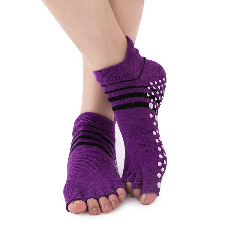 Double Heel Striped Five-Finger Socks Yoga Socks Women'S Cotton Professional Non-Slip Pilates Dance Open-Toe Socks