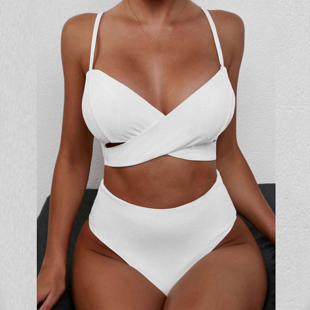 Женский сексуальный однотонный купальник-бикини, состоящий из двух частей, купальник для плавания, пляжная одежда