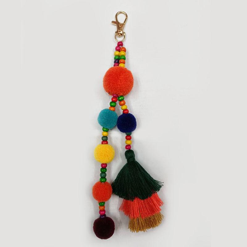 1Pc Keychain Keyring Boho Style Pompom Bag Hanging Colorful Summer Bead Accessories