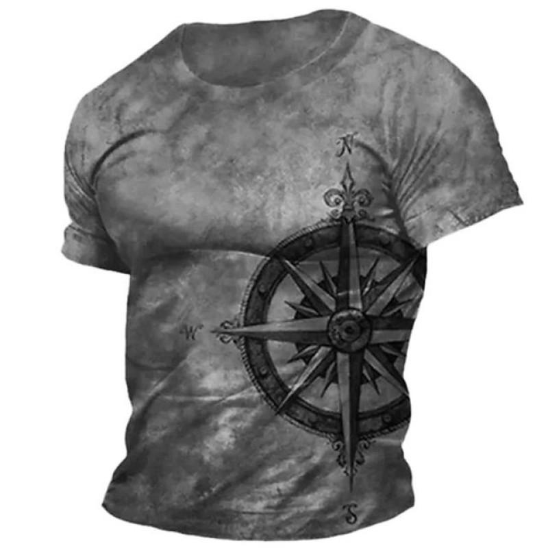 Мужская винтажная футболка с принтом морской карты и компаса, летние повседневные свободные мужские топы с короткими рукавами, повседневные футболки, одежда унисекс