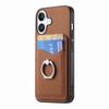For iPhone 16 Case Card Slots Ring Holder Kickstand Phone Cover - Brown