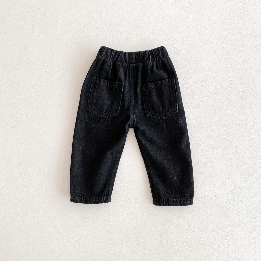 Children's Spring/Autumn Soft Jeans - Unisex, Ages 0-6, Casual Western Style Solid Color
