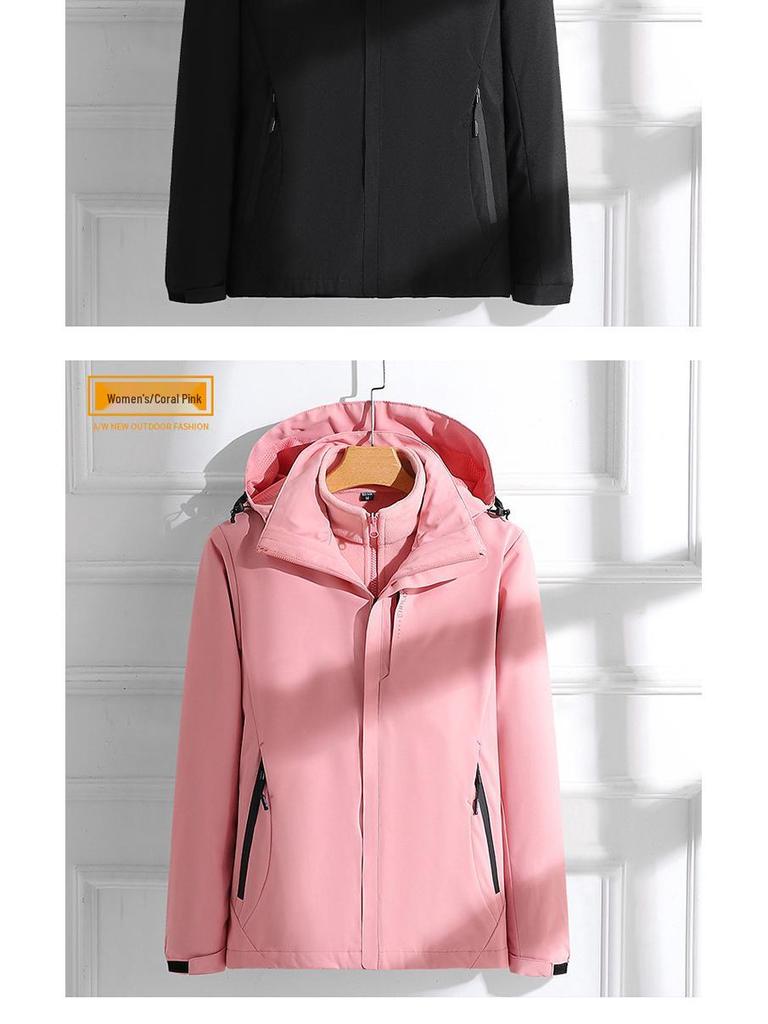 Couples' 3-in-1 Detachable Coat: Fleece-Lined, Windproof, Waterproof for Autumn/Winter Outdoor Adventures