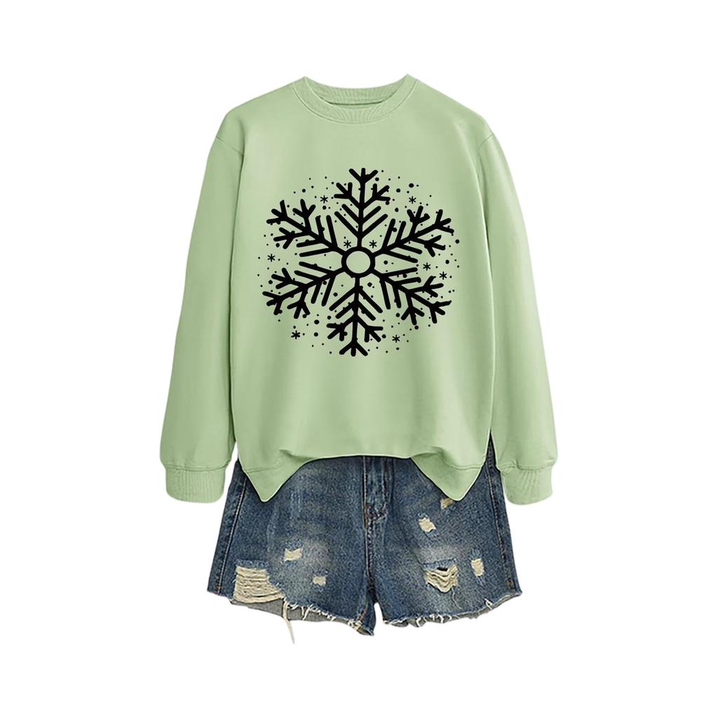 Women's Loose Comfortable Casual And Fashionable Round Neck Snowflake Pattern Printing Long Sleeved Sweatshirt