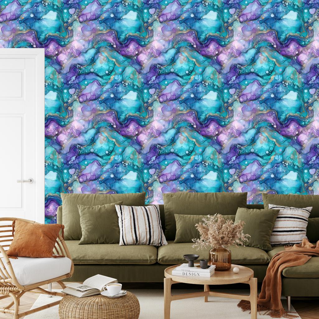 Wallpaper Ink blue, turquoise, purple and celadon 50x1000