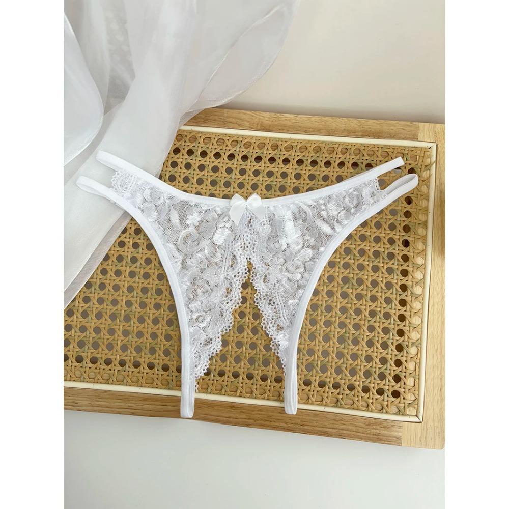 Custom Name Crystal Letter Briefs Sexy Lace Crotchless Knickers Hollow Waist Panties Open Gear Underpants Girlfriend Wife Gift