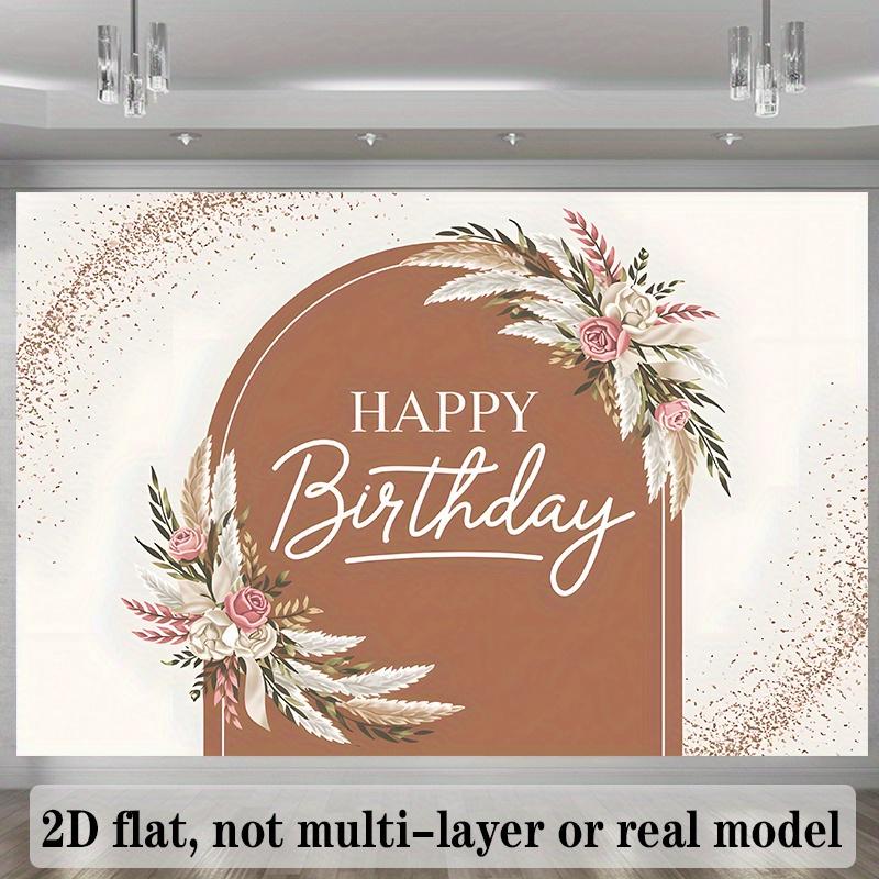 Bohemian Birthday Banner, Golden Cursive Floral Wreath Backdrop Wall Decor
