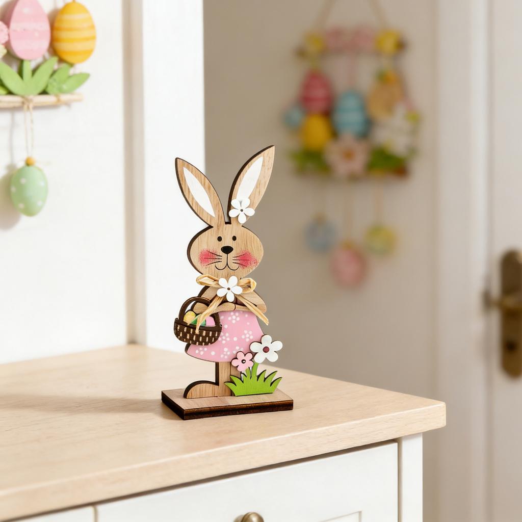 2 шт. Деревянная декоративная табличка с кроликом, Пасхальный стоящий кролик, Деревенское настольное украшение, Подходит для дома, Подарки на весенний день рождения, Настенные украшения.
