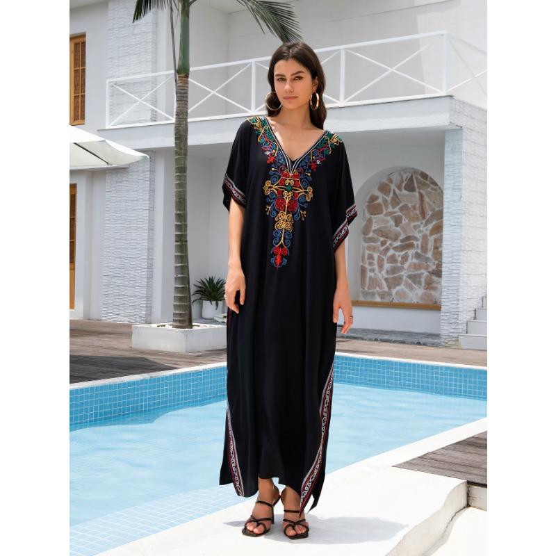 Женская мода лето весна цветочный узор принт рукава 1/2 V-образный вырез свободная талия повседневные платья