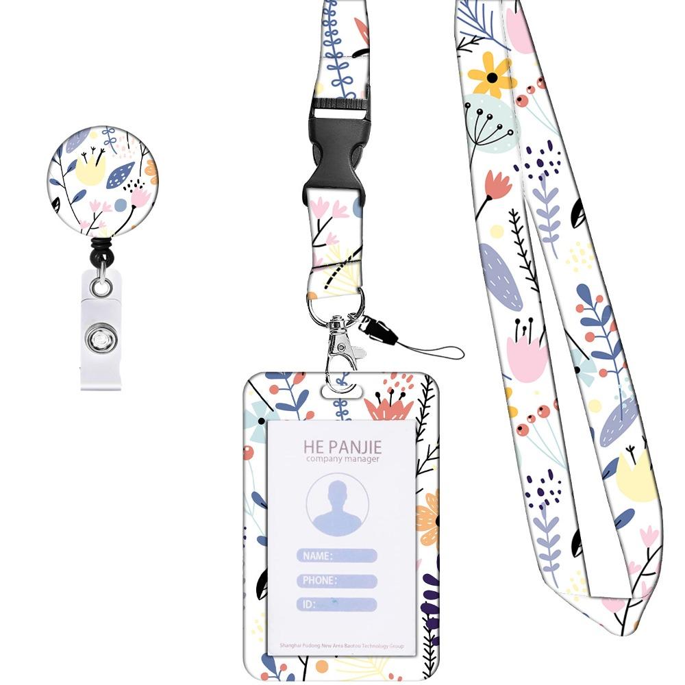 Flower Working Cards Holder Necklace Strap Retractable Badge Card Case  Card Protector