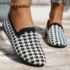 2024 Round Toe Flat Shoes Female Shallow Mouth Sports Footwear Womens Plus Size Walking Knitting Sandals Plaid Print Loafers