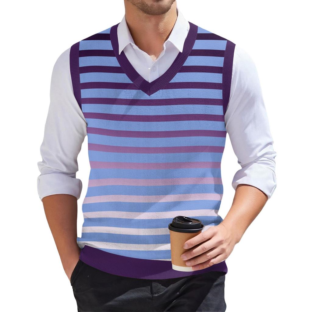 Мужской модный принтованный V-образный вырез без рукавов трикотажный пуловер