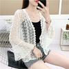 Women Elegant Mesh Sweater Cover Up Knitted Lace Shrug Boho Hollow Crochet Floral 3/4 Sleeves Open Front Cropped Cardigan Plus Size