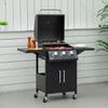 3 Burner Gas BBQ Grill 8.7 kW Outdoor Portable Barbecue Trolley w/ Warming Rack, Side Shelves, Cabinet, Black