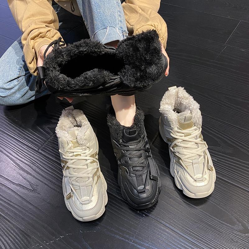Папины кроссовки женские зимние новые бархатные студенческие хлопковые туфли высокие теплые сноубутсы повседневные короткие ботинки