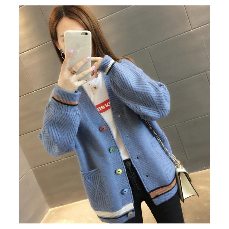 Осень-зима женский кардиган вязаный свитер V-образный вырез свободная куртка с длинным рукавом мода 2024 новые повседневные верхние пальто женские пуговицы карманы одежда 2591