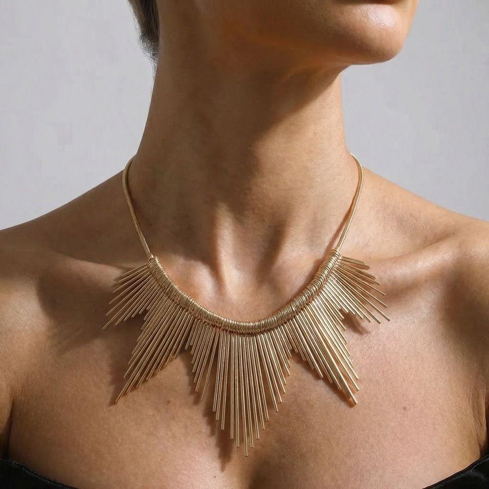 Multi Layer Geometric Necklace Charm Metal Chain Choker Punk Style Metal Line Necklace Women