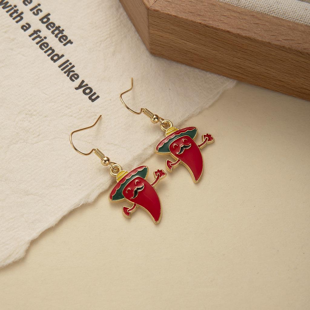 Серьги Халапеньо, Персонализированное чувство дизайна, Борода из красного перца, Мультяшные серьги-шляпы с широкими полями, Женские