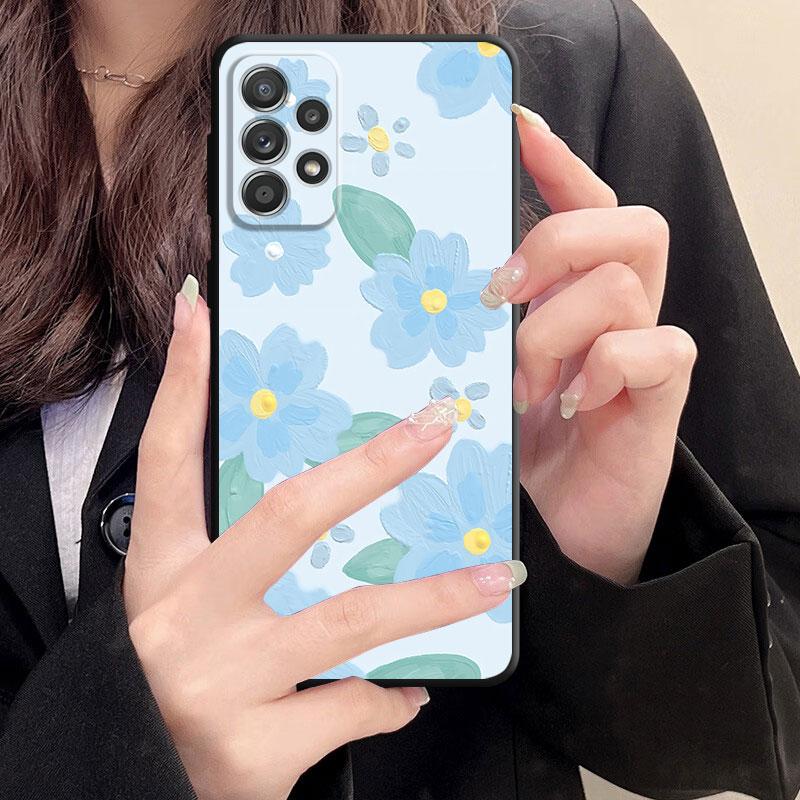 Черный мягкий чехол-бампер для Samsung Galaxy A33 A52 A13 A71 A31 A51 A32 A22 A72 A21s A23 A53 A14 A52s с милым цветочным чехлом