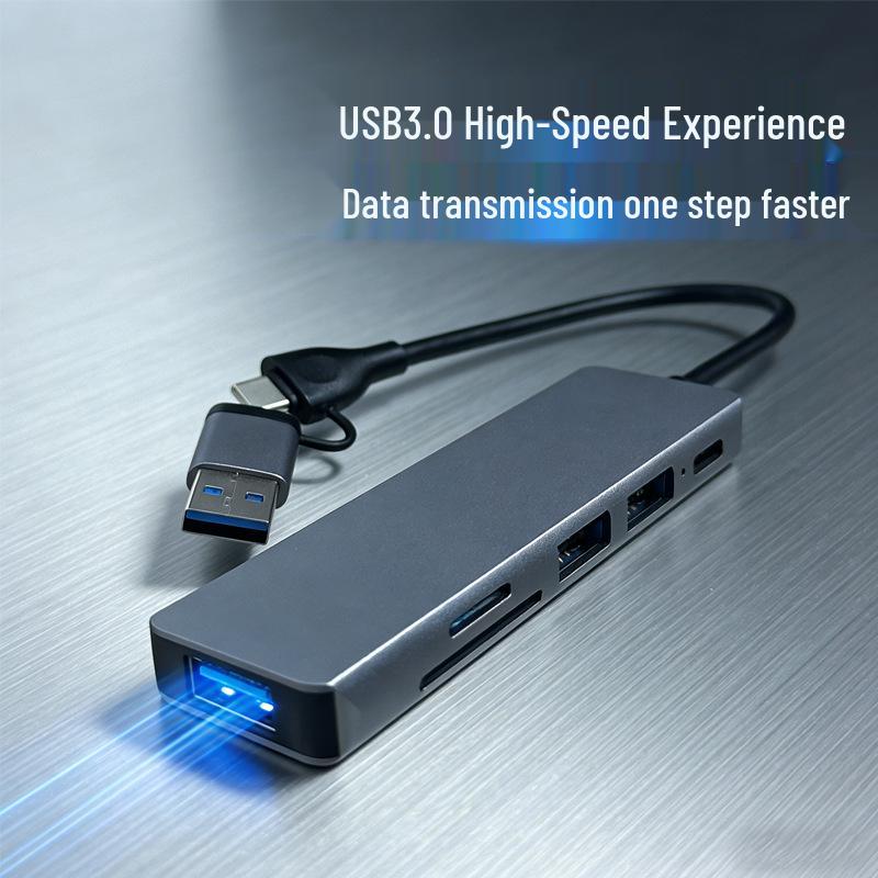 6-в-1 USB-C хаб с USB 3.0, кард-ридером SD/TF и многофункциональным сплиттером
