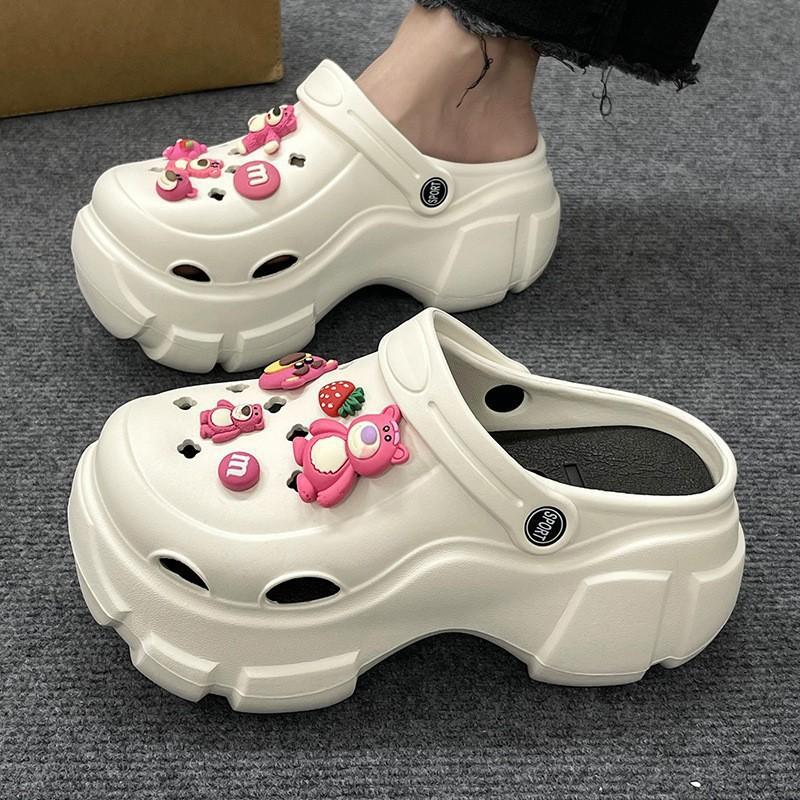 Super thick sweating dog hole shoes women's 2 platform beach shoes to increase the height and cool slippers to wear outside
