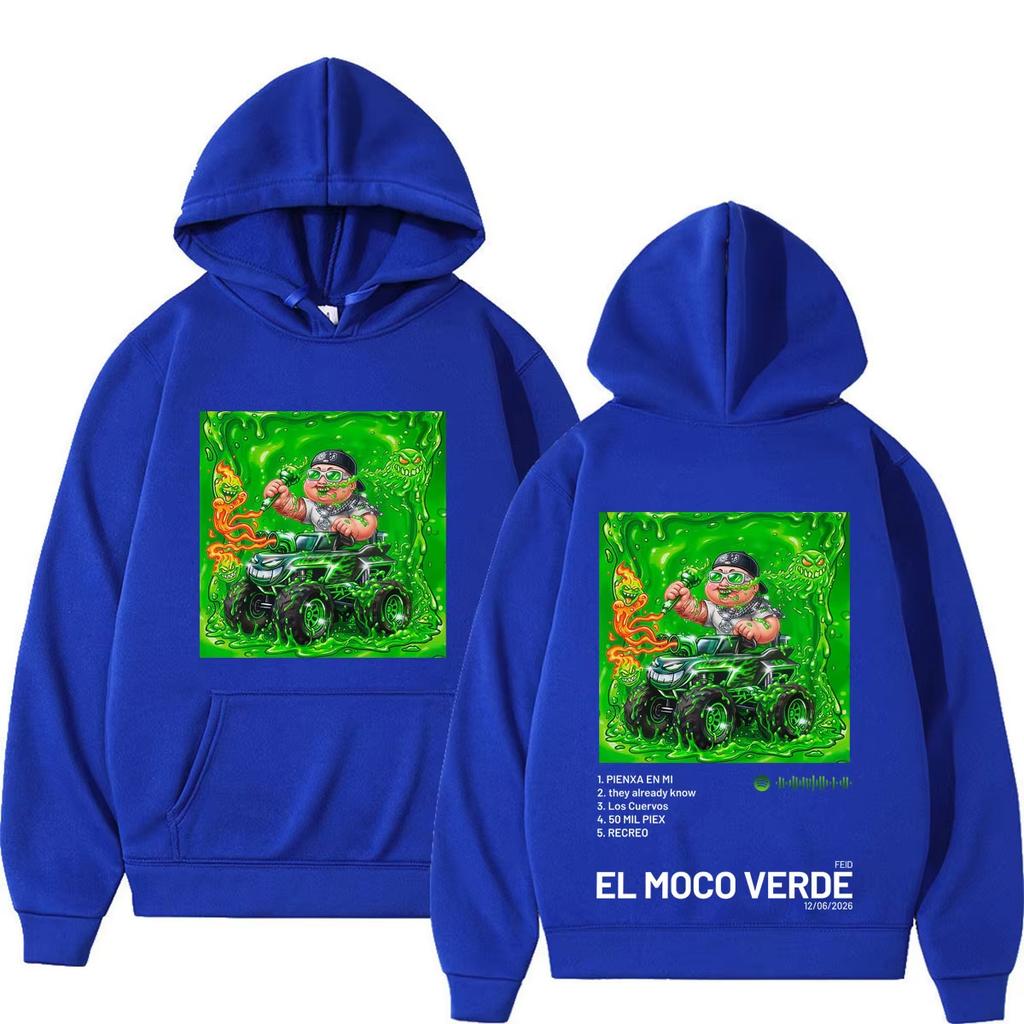 Rapper Feid El Moco Verde Album 2026 Tour Print Hoodies Men Women Hip-hop Pullover Autumn Winter Warm Yet Not Bulky for Autumn & Winter