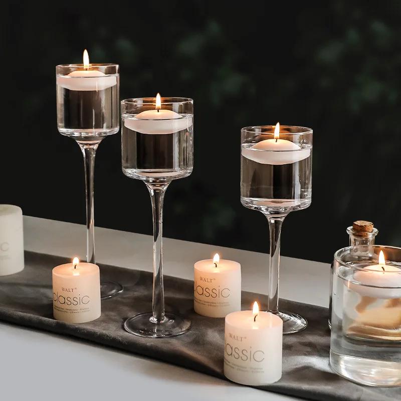 BEPAN Glass Candlestick European Romantic Candlelight Dinner High Foot Wedding Birthday Restaurant Water Floating Candle Cup