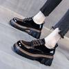Size 35-43, Large Size Thick-soled Heightened Retro British Style Small Leather Shoes Women's 41 Round Head Black Lace-up Versatile Single Shoes