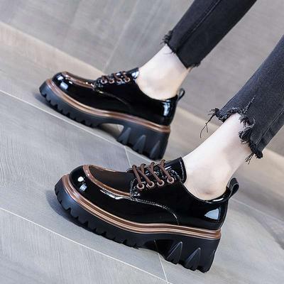 Размер 35-43, большой размер, толстая подошва, завышенные, в ретро британском стиле, маленькие кожаные туфли, женские 41, круглый носок, черные, на шнуровке, универсальные одинарные туфли